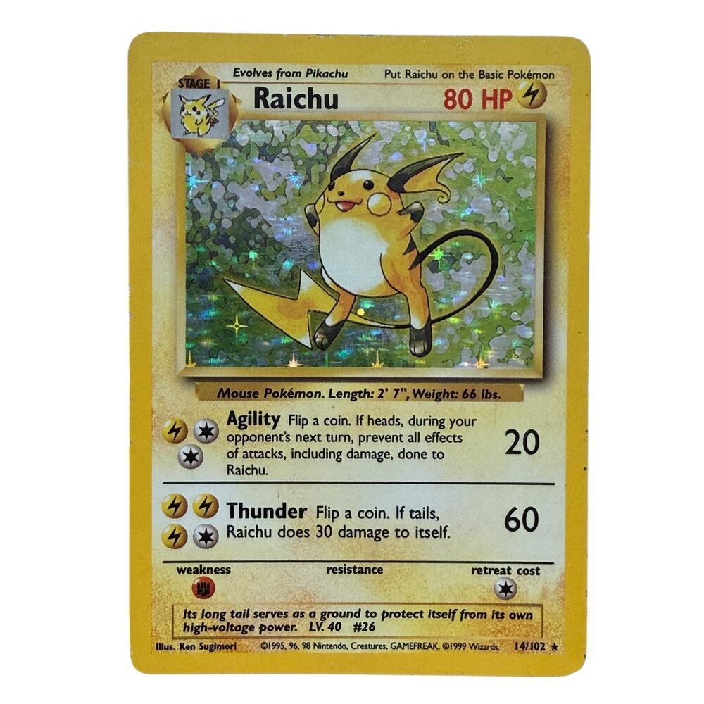 Pokémon TCG Raichu 14/102 Base Set Unlimited 1999 Holo Faoil Rare Card WOTC HP